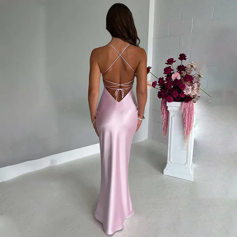 SARA Satin Backless Maxi Dress