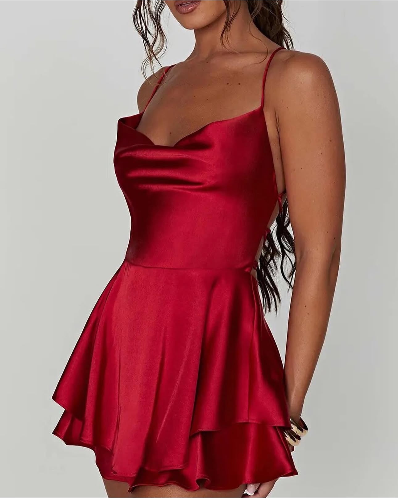 ISABELLA Satin Sleeveless & Backless Mini Dress