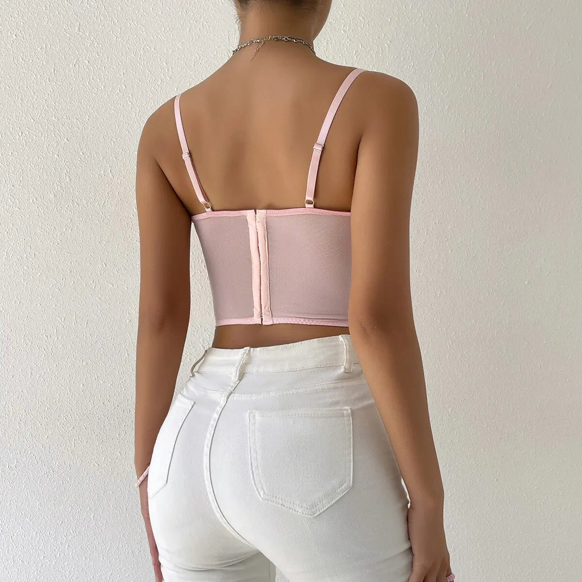 JOY Pink Floral Embroidery Corset Top