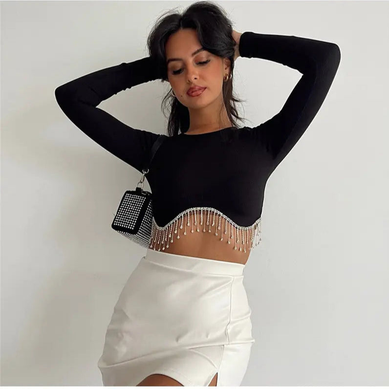 CHLOE Chain-detail Longsleeve Crop Top