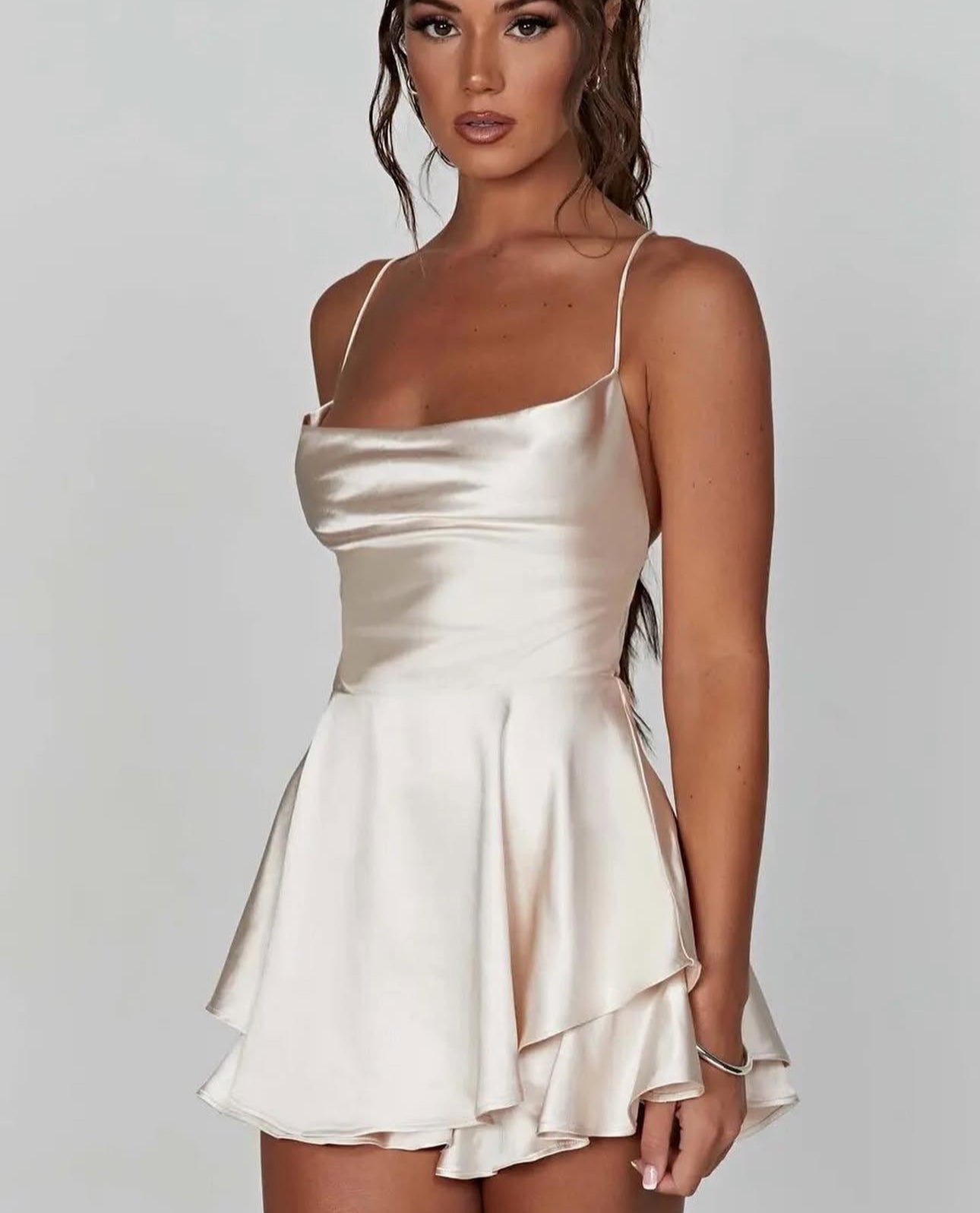 ISABELLA Satin Sleeveless & Backless Mini Dress