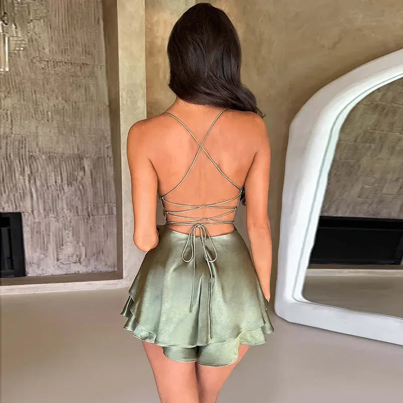 ISABELLA Satin Sleeveless & Backless Mini Dress