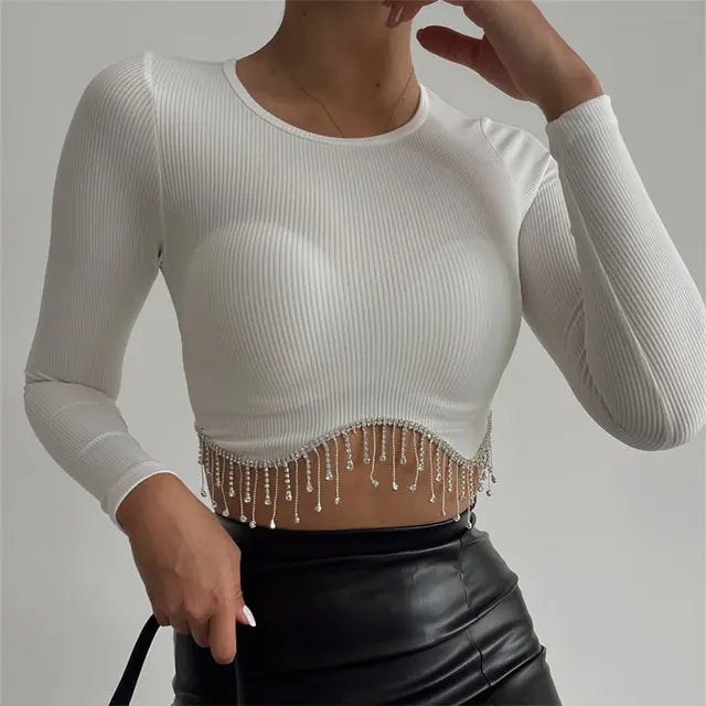 CHLOE Chain-detail Longsleeve Crop Top