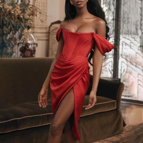 FELICIA Satin Bodycon Corset Midi Dress