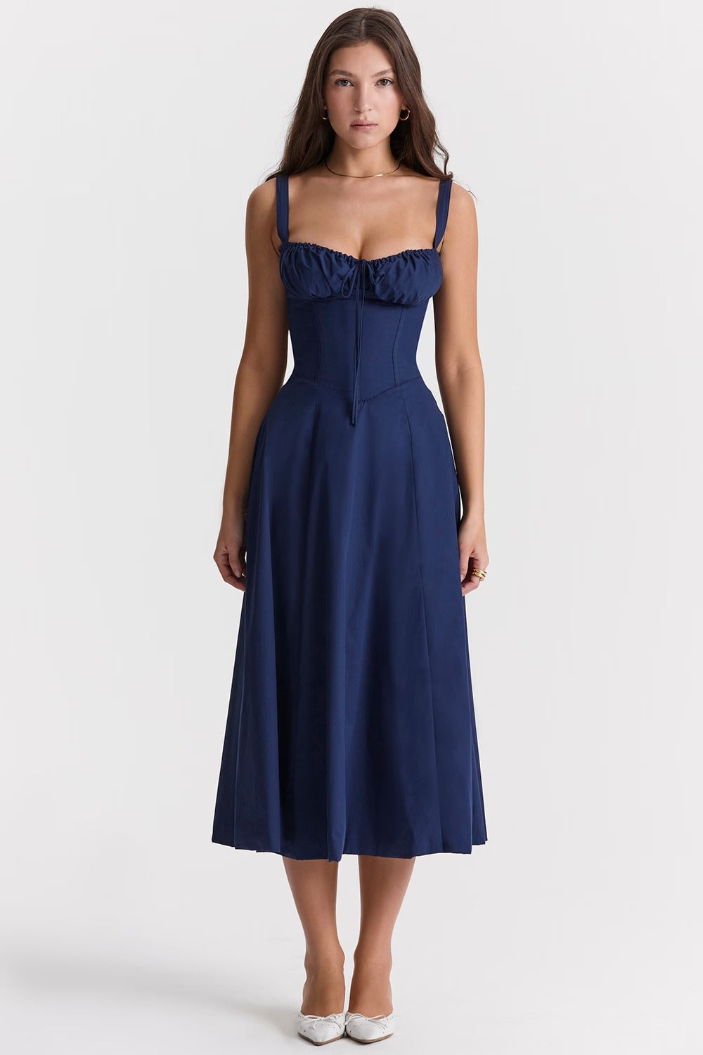 MARIA Pleated Corset Midi Dress