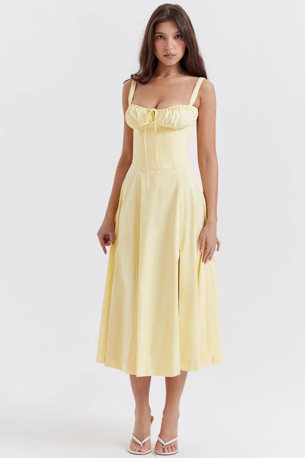 MARIA Pleated Corset Midi Dress