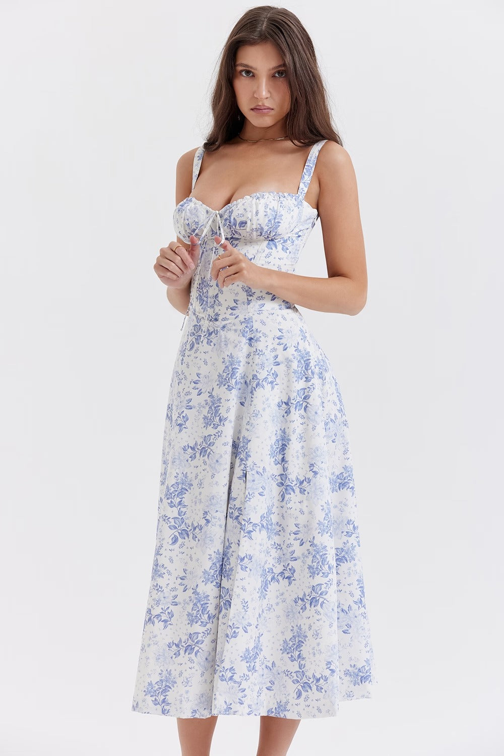 MARIA Pleated Corset Midi Dress
