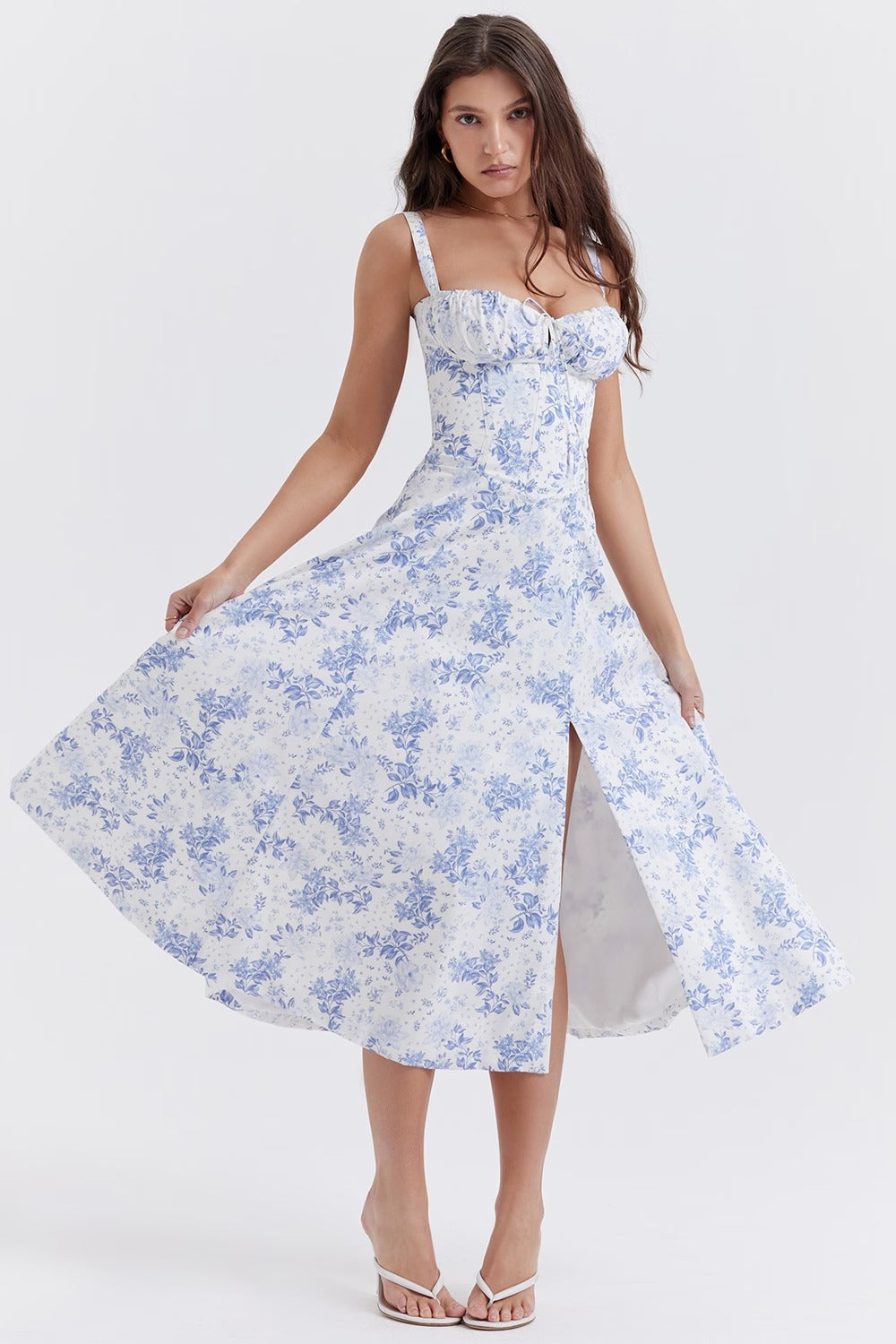 MARIA Pleated Corset Midi Dress