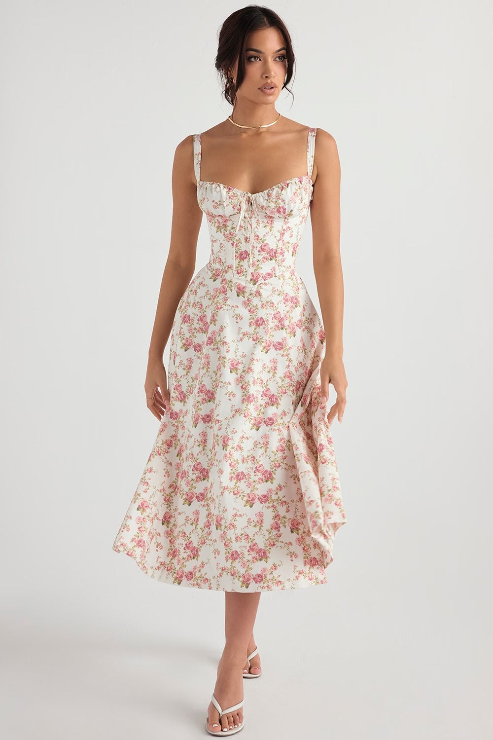 MARIA Pleated Corset Midi Dress
