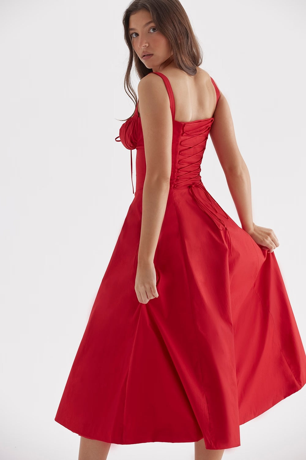 MARIA Pleated Corset Midi Dress