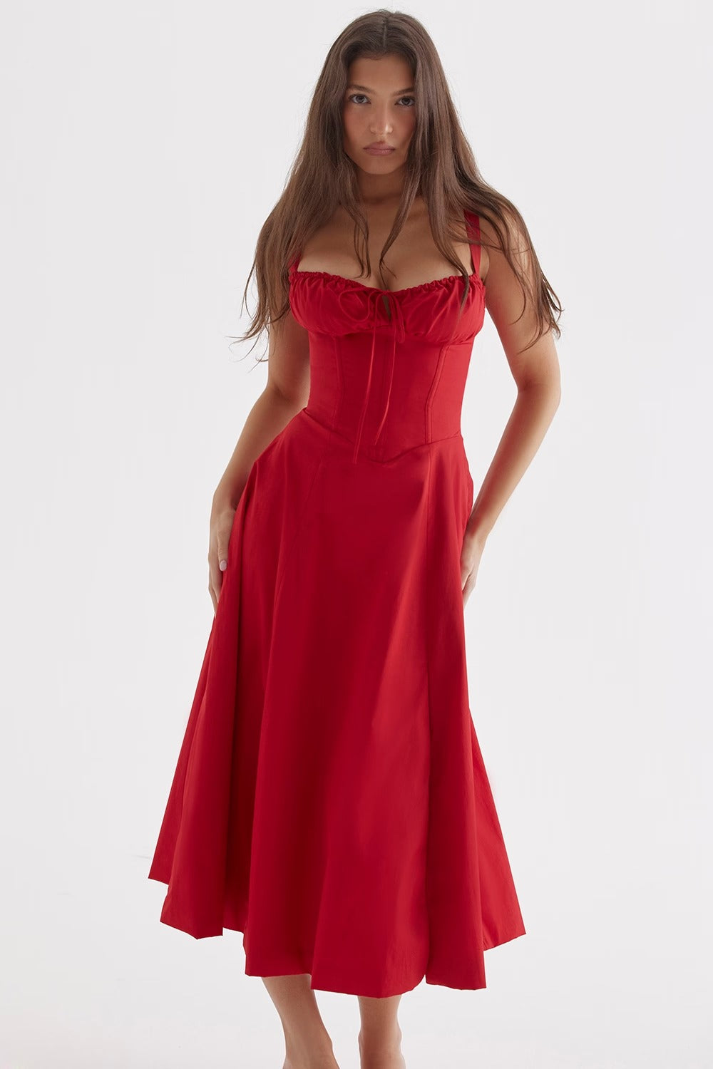 MARIA Pleated Corset Midi Dress