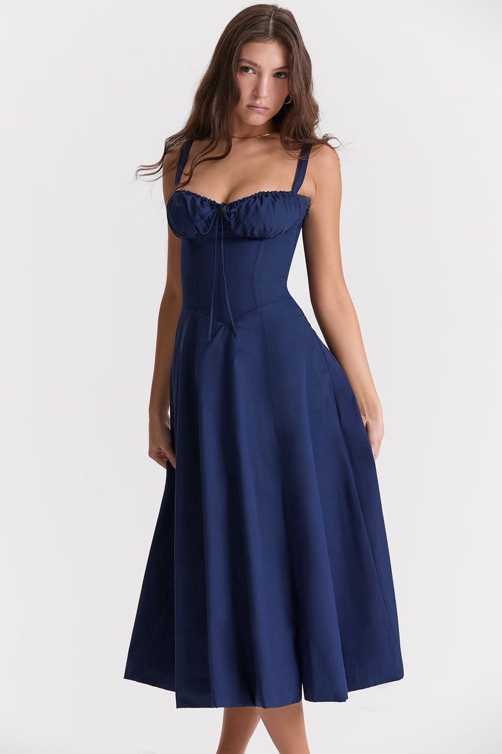 MARIA Pleated Corset Midi Dress