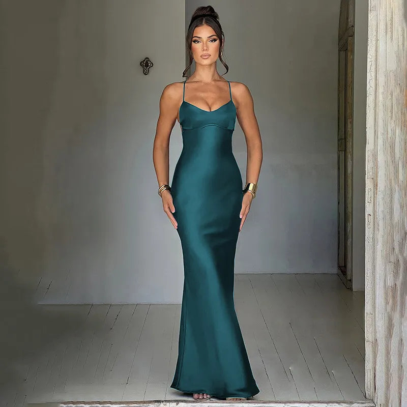 SARA Satin Backless Maxi Dress
