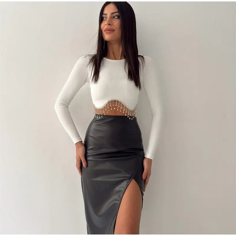 CHLOE Chain-detail Longsleeve Crop Top
