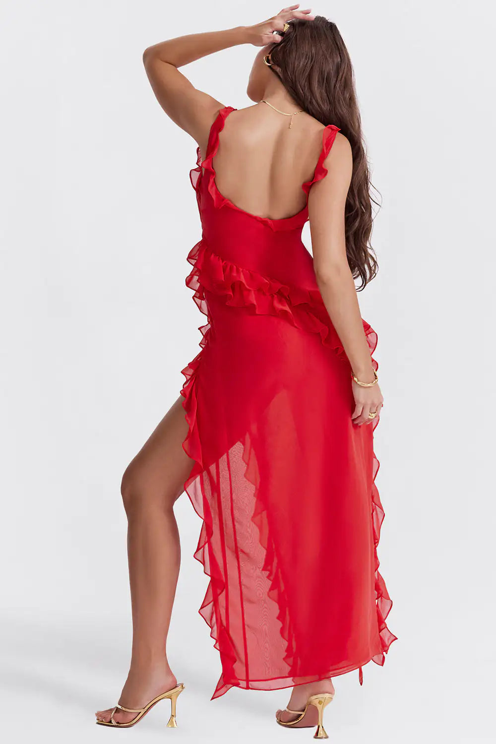GRACE Red Ruffled Maxi Dress