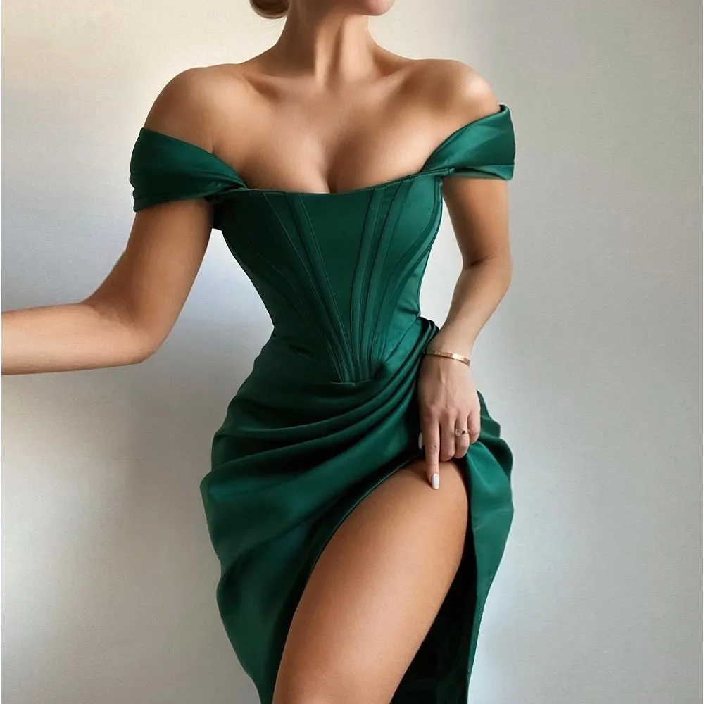 FELICIA Satin Bodycon Corset Midi Dress