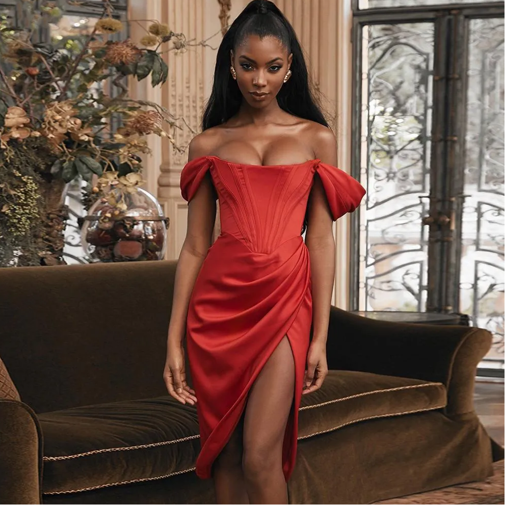 FELICIA Satin Bodycon Corset Midi Dress