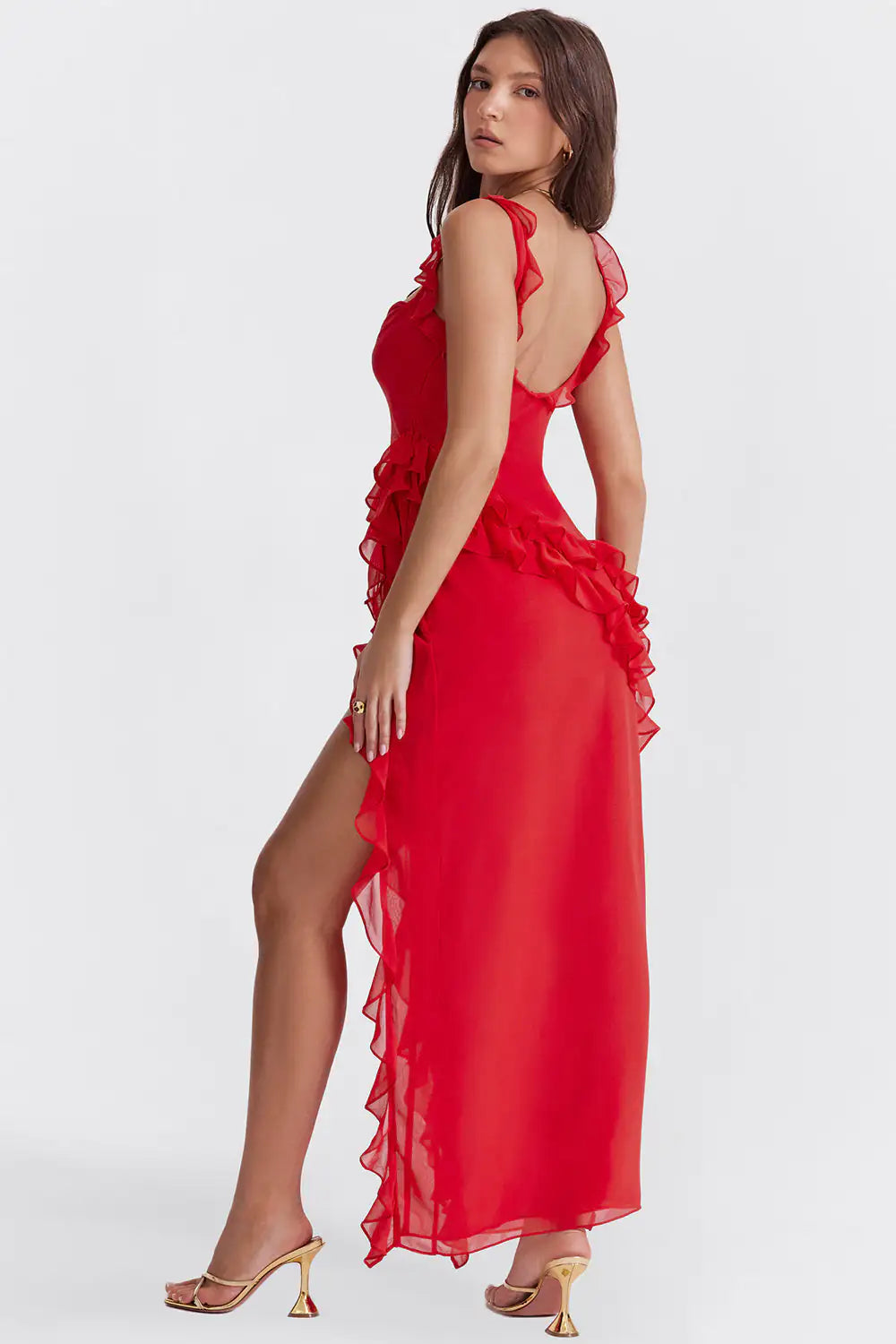 GRACE Red Ruffled Maxi Dress