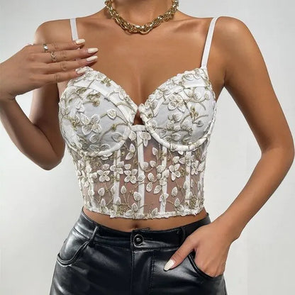 JOY Floral Embroidery Corset Top