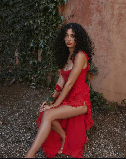 GRACE Red Ruffled Maxi Dress