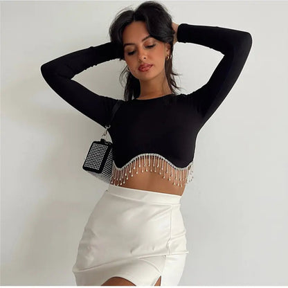 CHLOE Chain-detail Longsleeve Crop Top