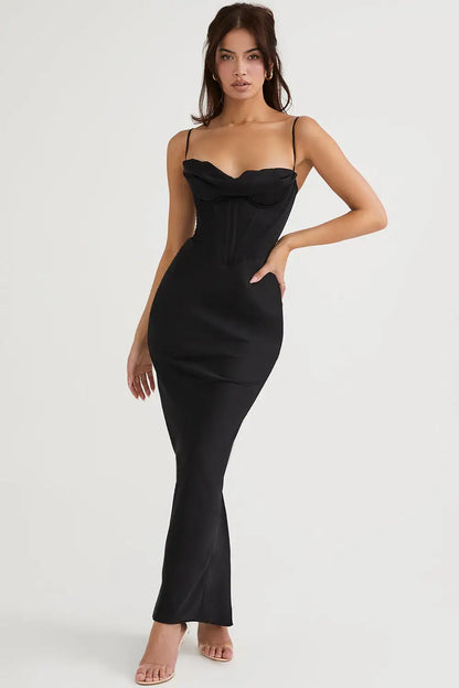 ALINA Satin Maxi Bodycon Dress