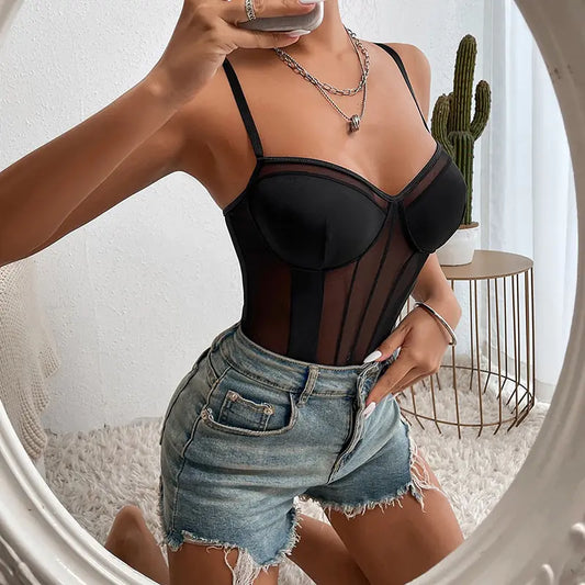 MIRA Black Spaghetti Strap Bodysuit