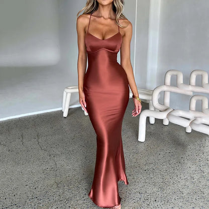 SARA Satin Backless Maxi Dress