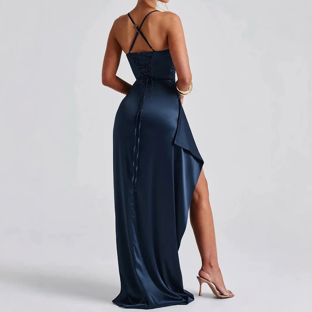 LILY Navy Blue Maxi Slit Dress