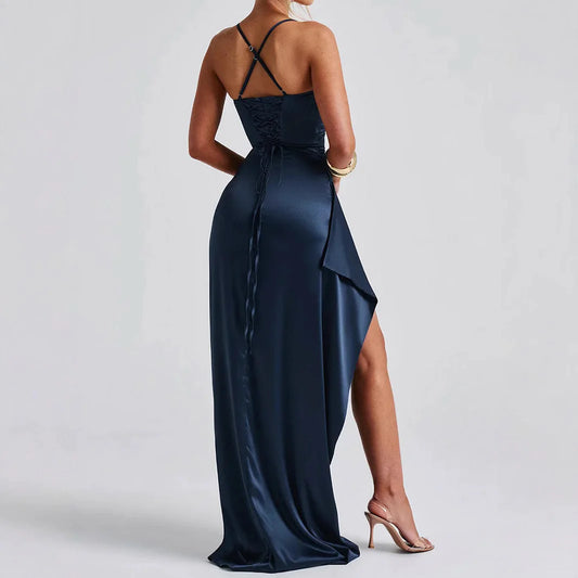 LILY Navy Blue Maxi Slit Dress