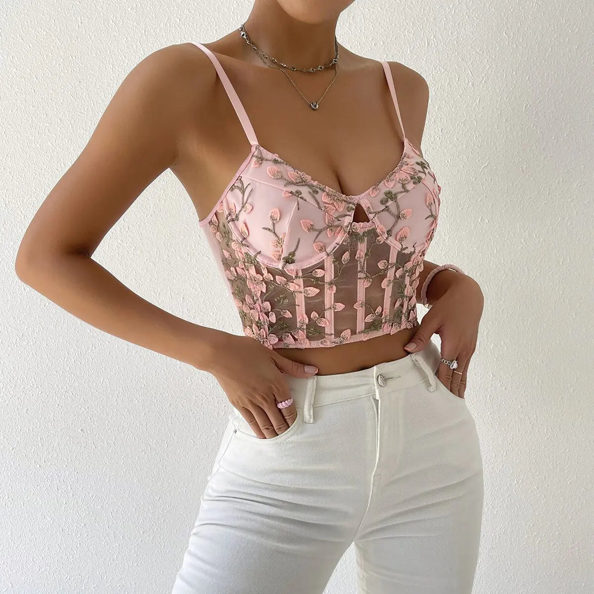 JOY Floral Embroidery Corset Top