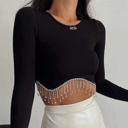 CHLOE Chain-detail Longsleeve Crop Top