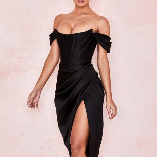FELICIA Satin Bodycon Corset Midi Dress