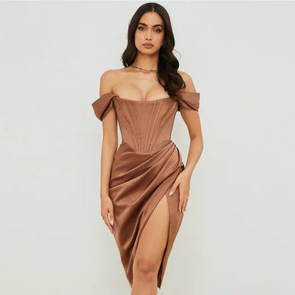 FELICIA Satin Bodycon Corset Midi Dress