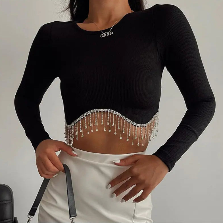CHLOE Chain-detail Longsleeve Crop Top