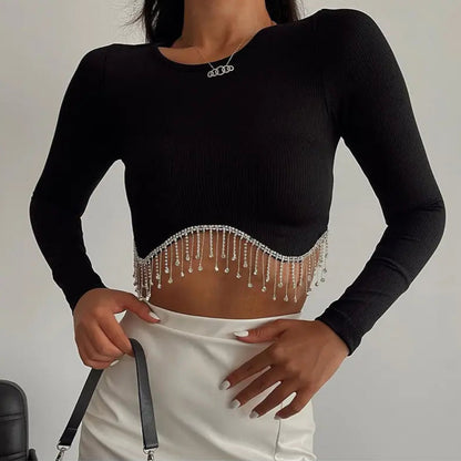 CHLOE Chain-detail Longsleeve Crop Top