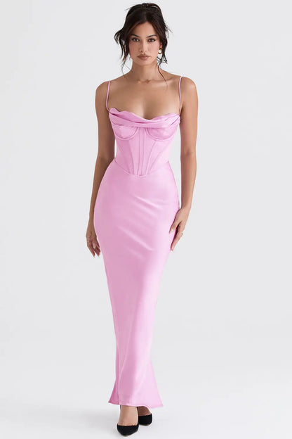ALINA Satin Maxi Bodycon Dress