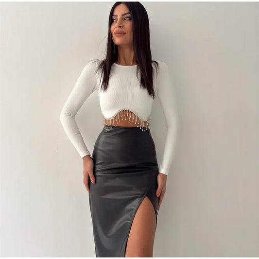 CHLOE Chain-detail Longsleeve Crop Top