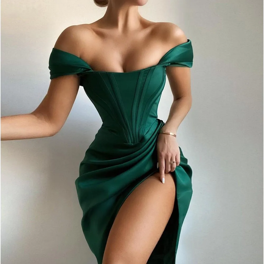 FELICIA Satin Bodycon Corset Midi Dress