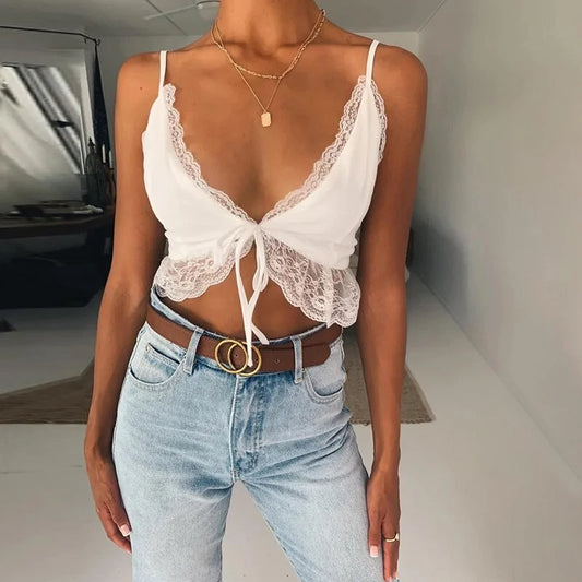 PAULA Lace V-neck Crop Top