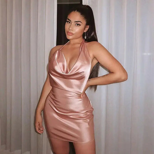LISA V-Neck Satin Mini Dress